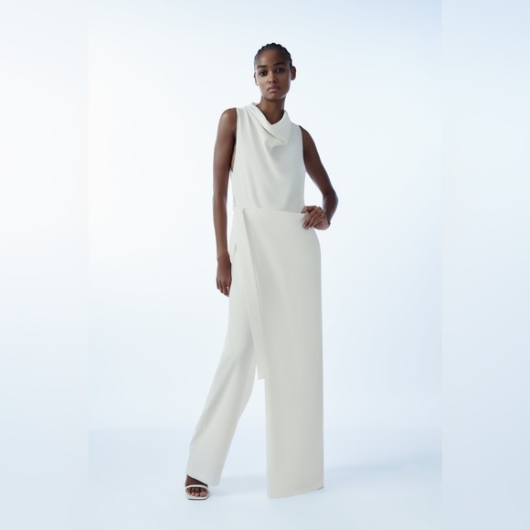 🌻NWT Zara White Sleeveless Wide-leg Wrap Jumpsuit - Picture 6 of 12
